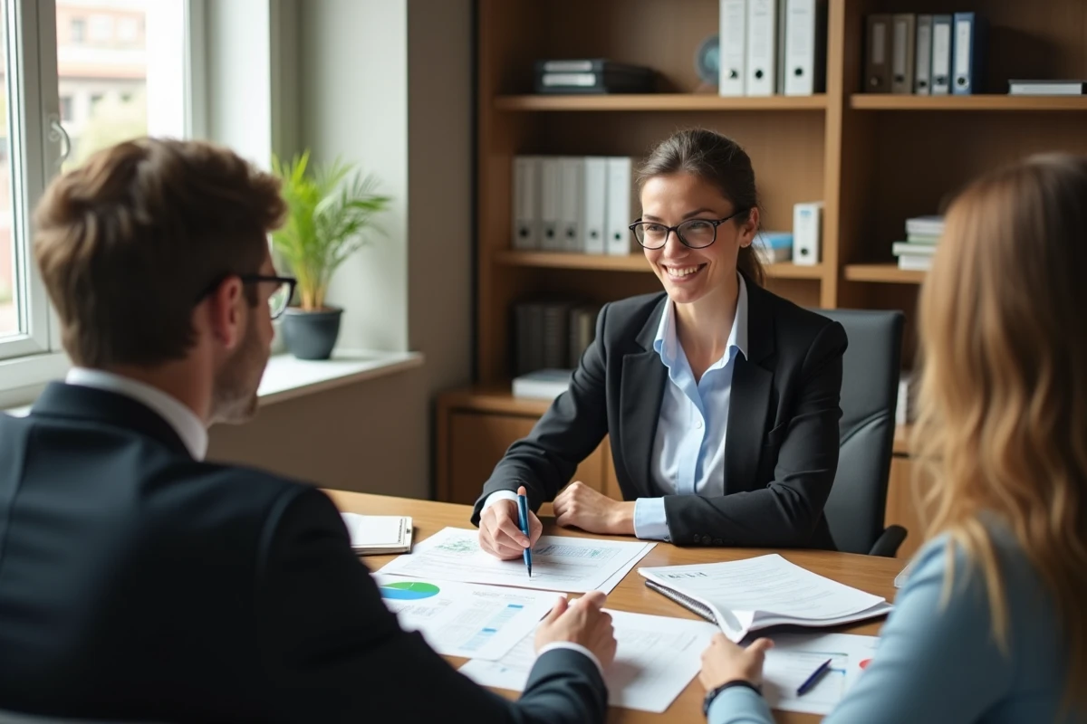 Conseill&egrave;re hypoth&eacute;caire expliquant un graphique &agrave; un couple