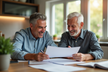 Agent immobilier et propriétaire souriants à la maison