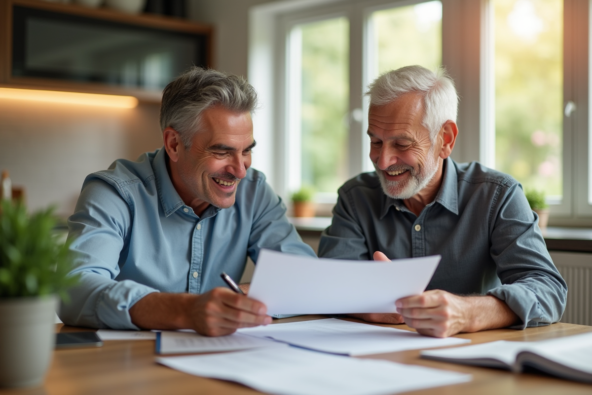 Agent immobilier et propriétaire souriants à la maison