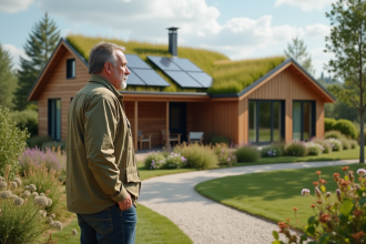 Architecte regardant une maison écologique en extérieur