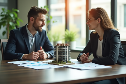 Conseiller financier et client discutant d'investissements immobiliers