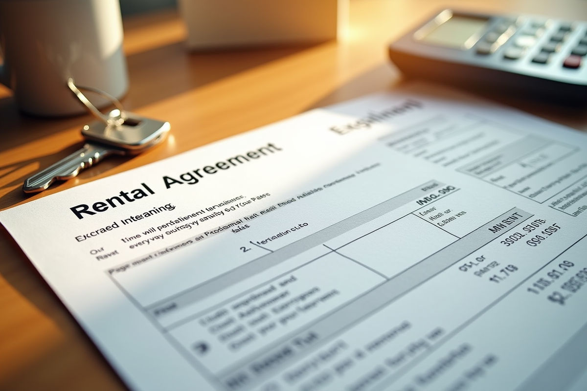 Contrat de location facture et clés de maison sur bureau