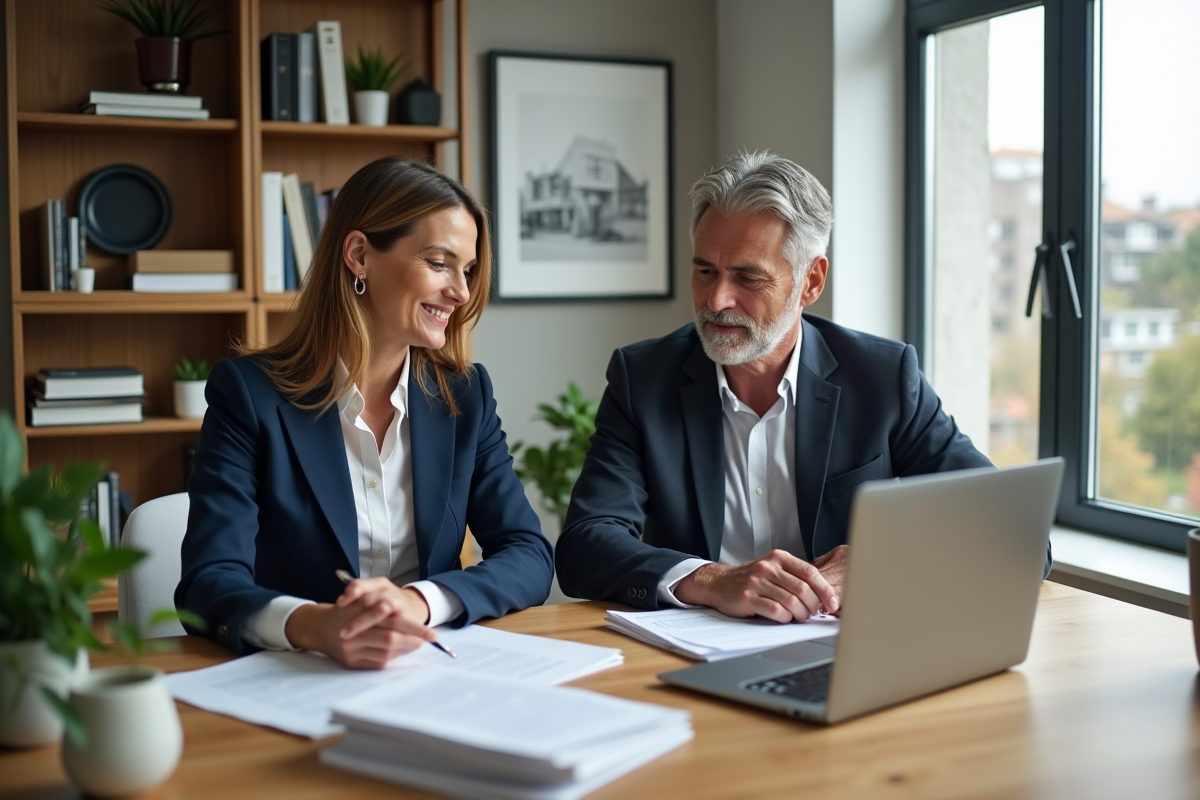 Couple d'affaires immobilier dans un bureau moderne