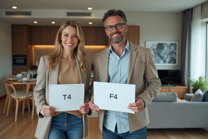 Couple d'architectes avec plans dans un appartement moderne