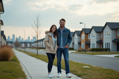 Jeune couple dans un quartier résidentiel moderne