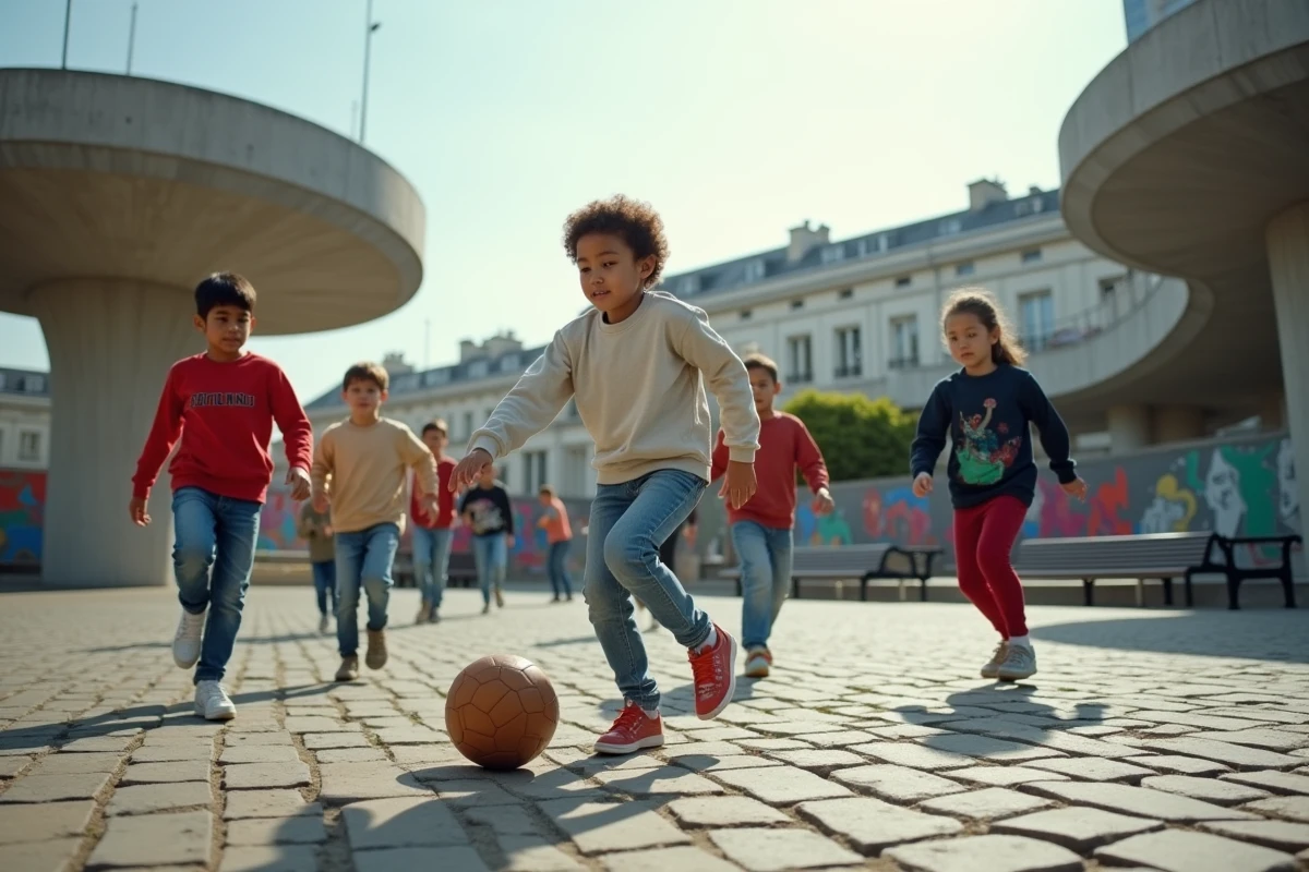 Enfants jouant au football dans la cité Pablo Picasso