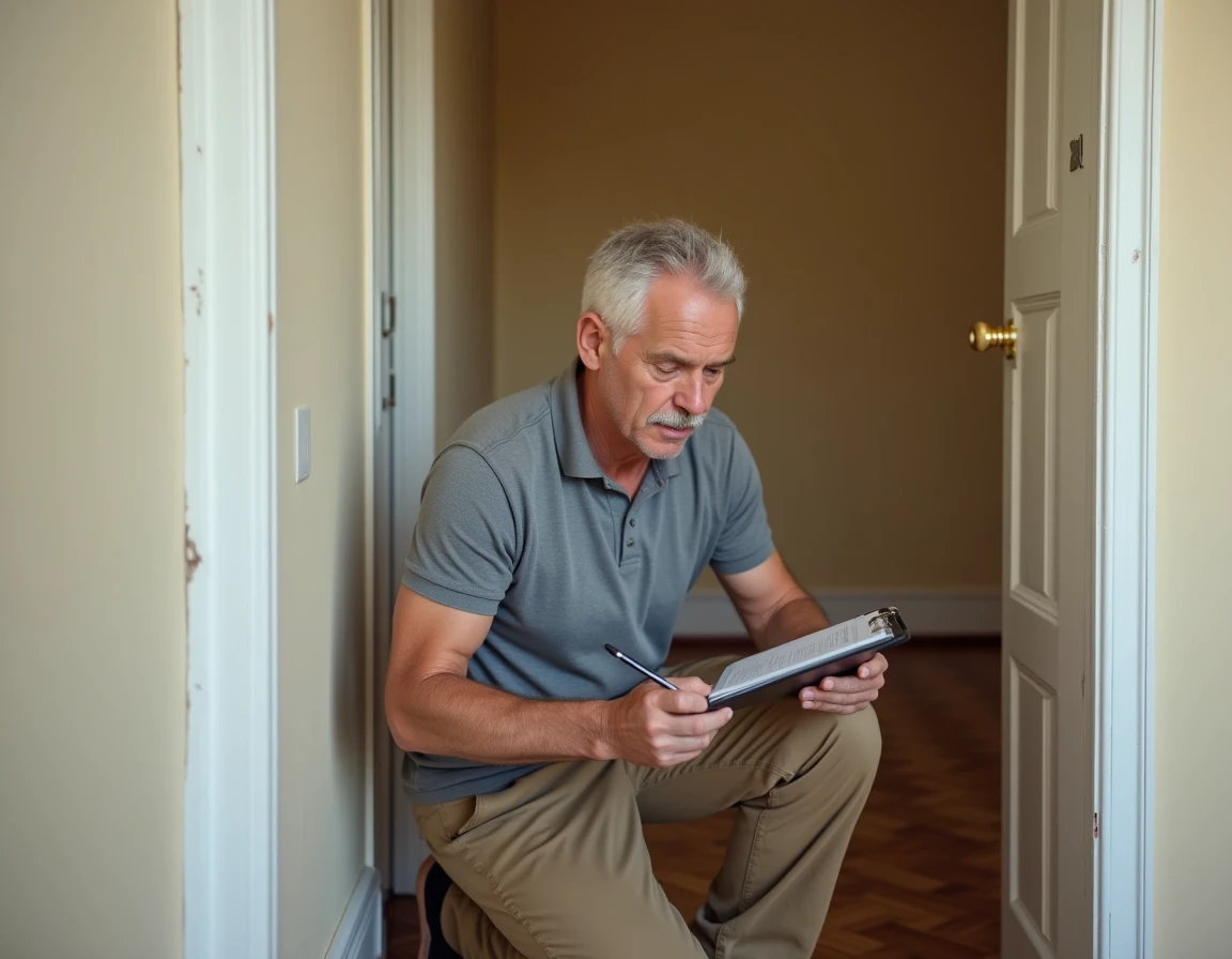 Homme réalisant un état des lieux détaillé dans un appartement vide à louer dans le 59