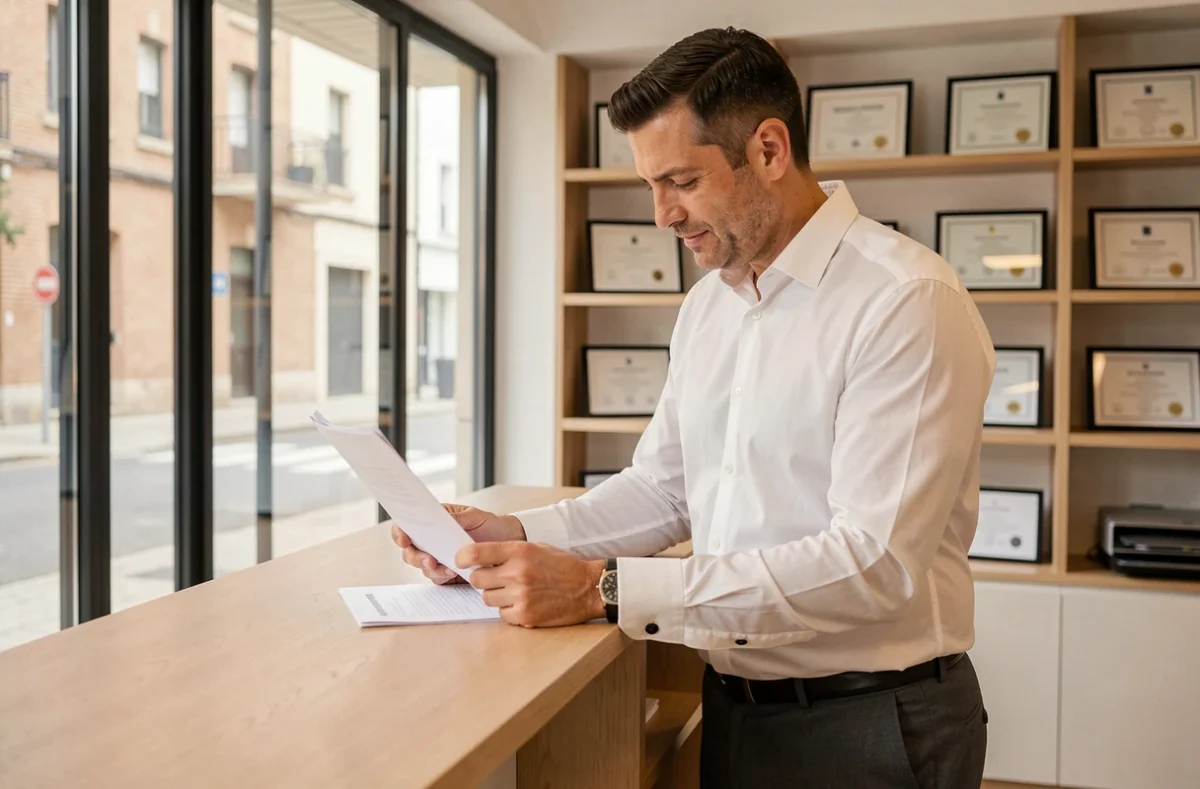 Gestionnaire de l'agence Faubourg Coprogest à son bureau dans une agence immobilière toulousaine