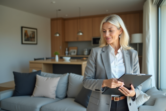 Femme d affaires en tenue professionnelle dans un salon lumineux