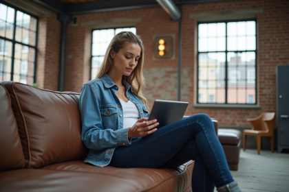 Jeune femme professionnelle dans un loft industriel moderne