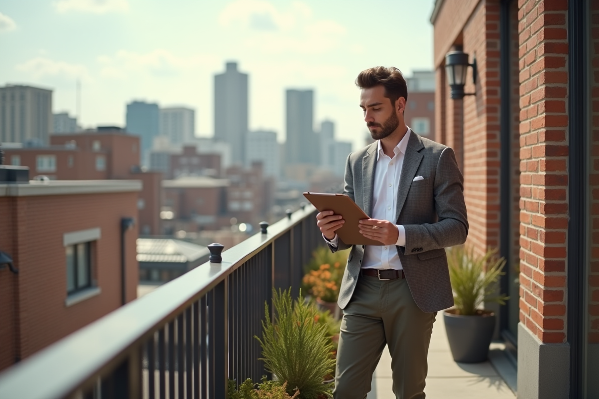 Jeune homme photographiant une annonce d appartement