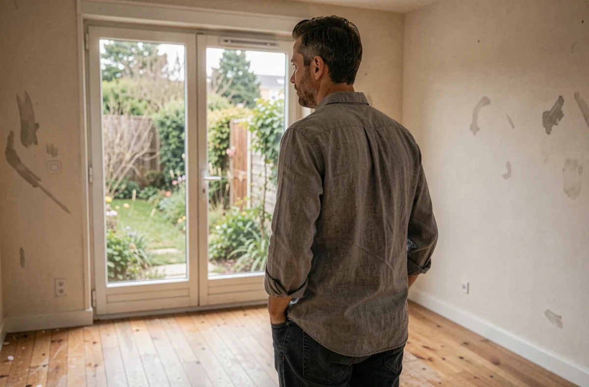 Homme seul dans une maison vide à vendre suite à un divorce dans la région de Nantes 44