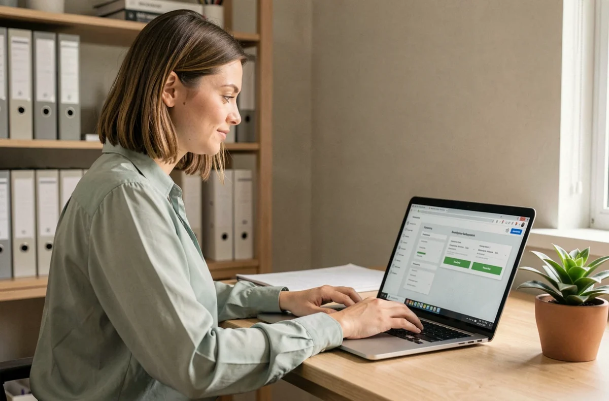 Gestionnaire de Mon Petit Syndic travaillant sur une plateforme de gestion de copropriété depuis son bureau