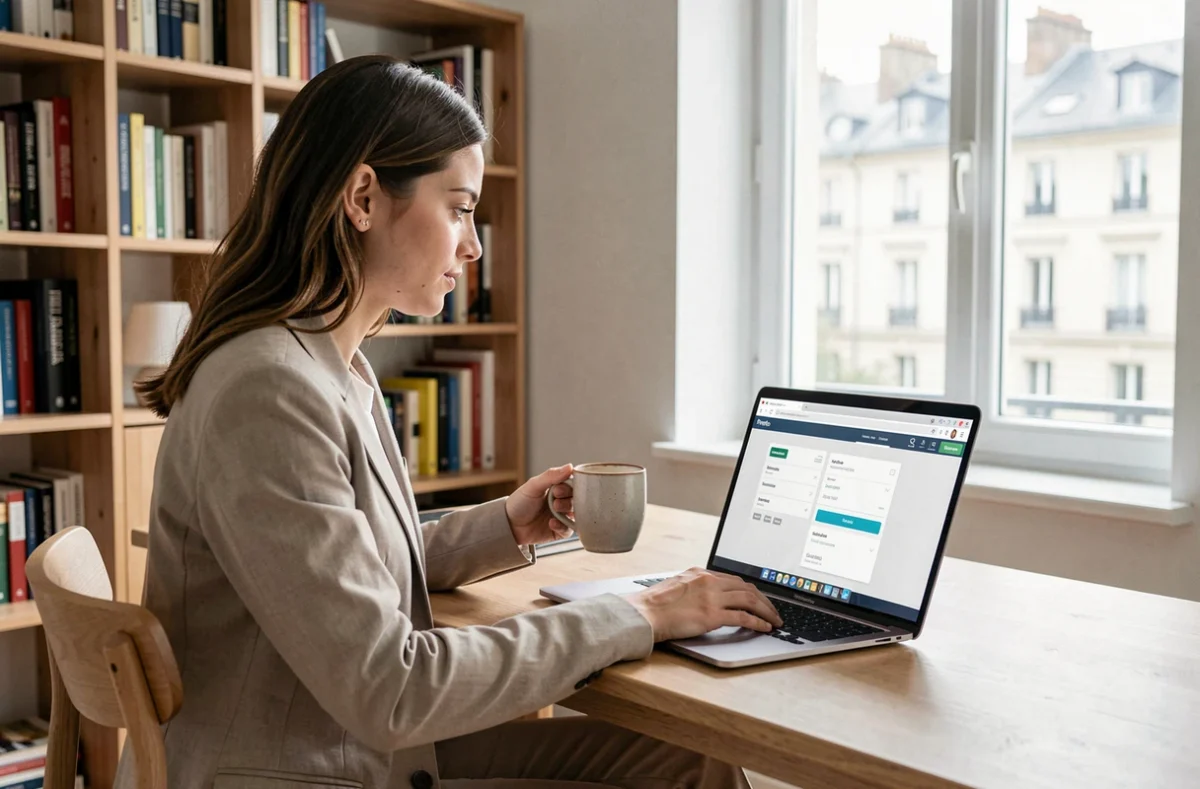 Utilisatrice du courtier en ligne Pretto comparant des offres de prêt immobilier depuis chez elle en Bourgogne-Franche-Comté