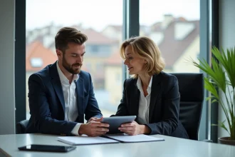 Femme confiante et homme professionnel à Lyon