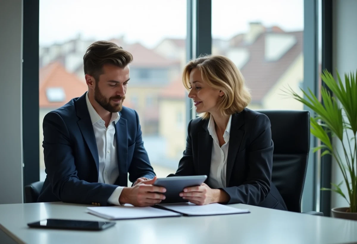 Femme confiante et homme professionnel à Lyon