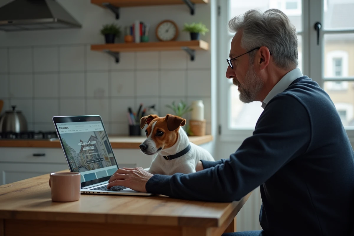Homme cherchant une location acceptant les animaux au Havre sur internet