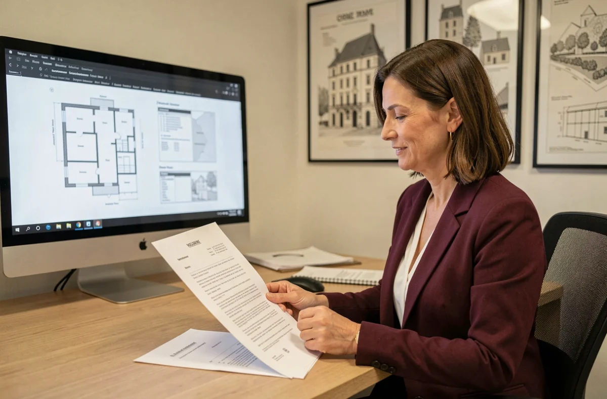 Conseillère de SVI Gestion examinant un contrat de gestion de copropriété dans un bureau moderne