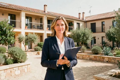 Syndic de copropriété professionnel devant un immeuble en Occitanie